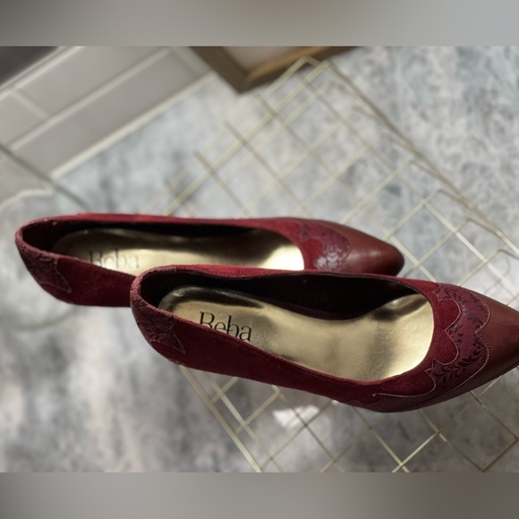 Reba Leather and Suede Burgundy Heels  - FREE SHIPPING - Picture 7 of 14